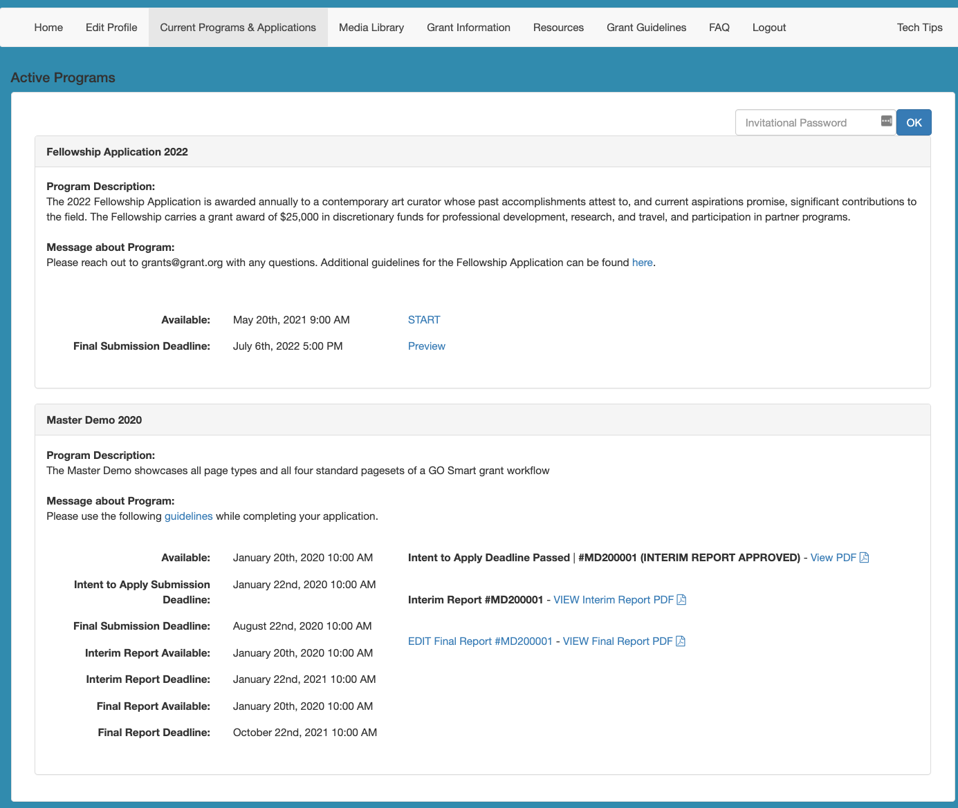 Screenshot of the Current Programs & Applications tab