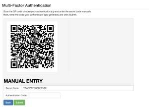 This is a screenshot of the QR code or a space to enter the secret code and finalize the app code.