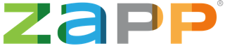 A green, blue, gray, and orange ZAPP logo.