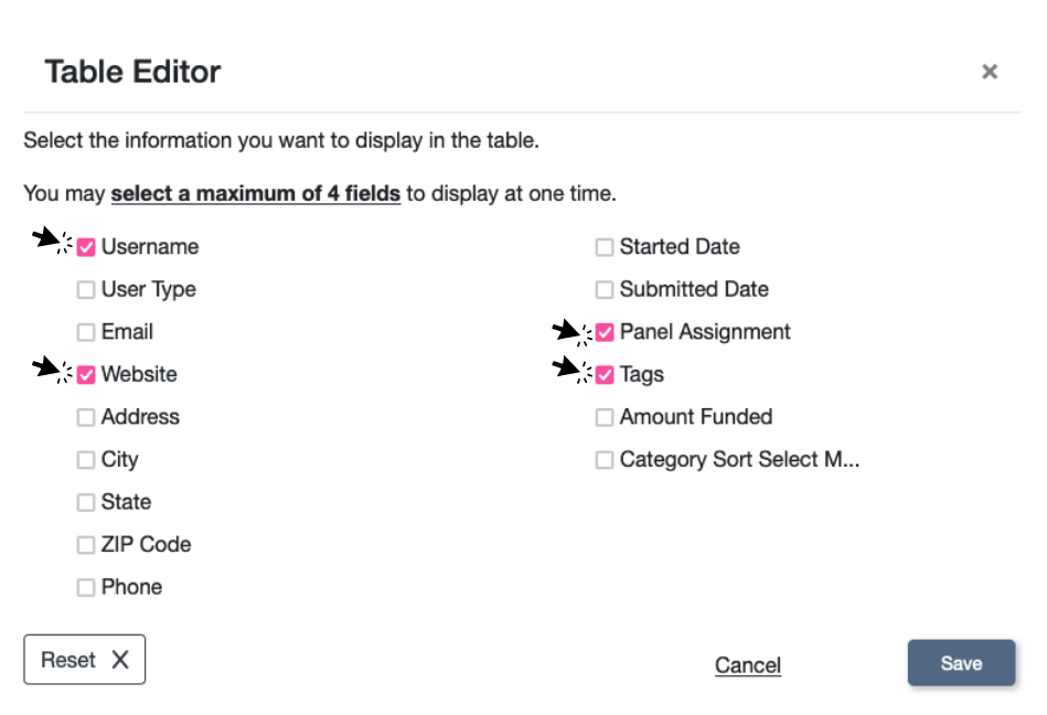 Add/Edit Columns Module with 3 pointed icons pointing to the clickable options for the module and the save button.
